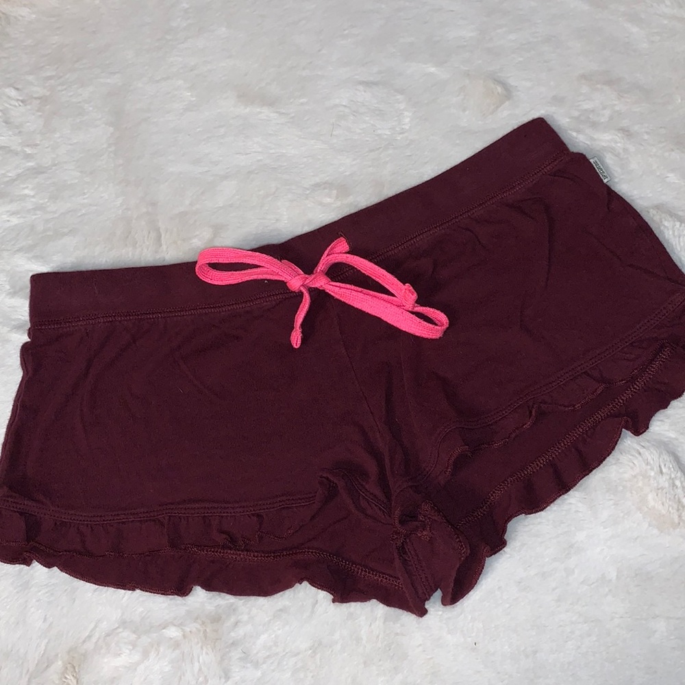 XS Victoria’s Secret PINK ruffle maroon pajama sleep shorts
